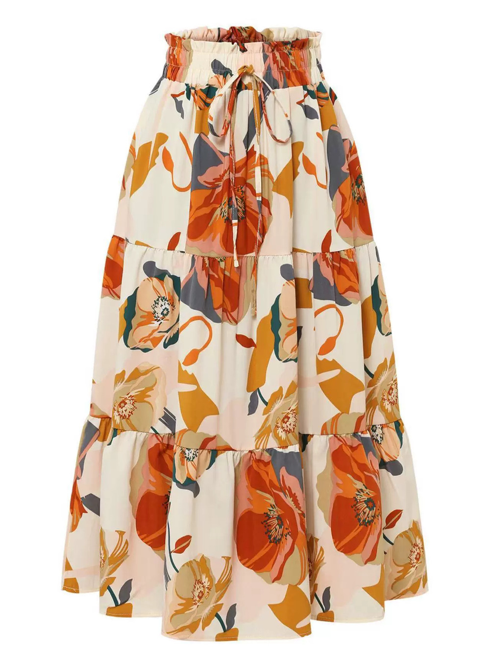 Forever 21 Spring Summer Sheer Elastic Waist Printed Long Umbrella Skirt Office